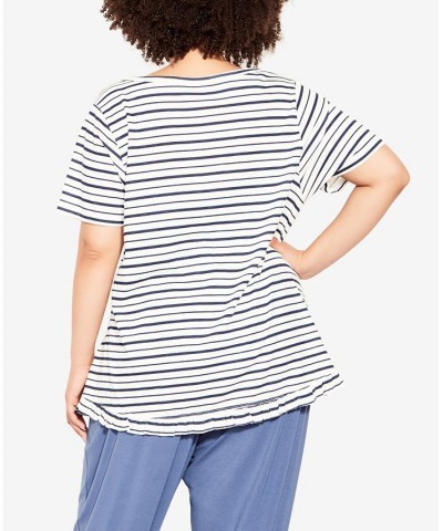 Plus Size Mae Ruffle Stripe Top Stripe Ivory $35.40 Tops