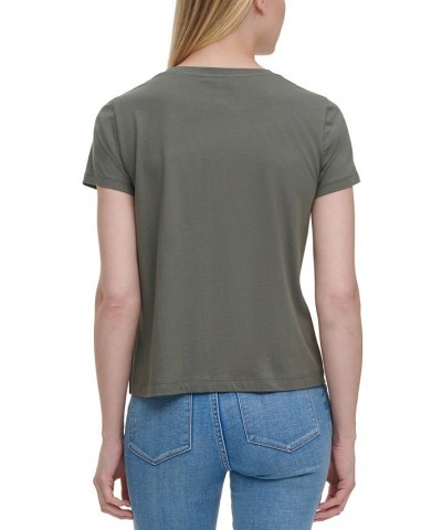 Short Sleeve Sequin Pocket T-Shirt Green $35.40 Tops