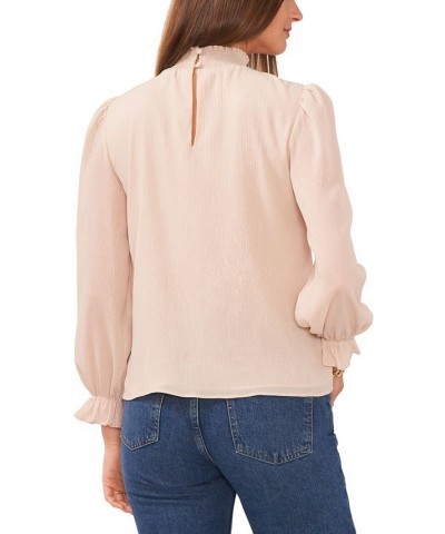 Women's Long Sleeve Smocked Neck Top Tan/Beige $29.40 Tops