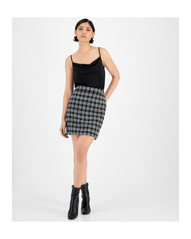 Women's Plaid Tweed High-Waist Pencil Mini Skirt Black/White $21.78 Skirts