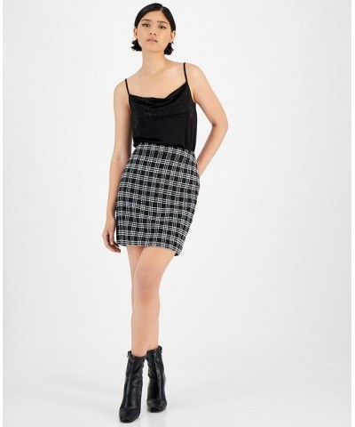 Women's Plaid Tweed High-Waist Pencil Mini Skirt Black/White $21.78 Skirts