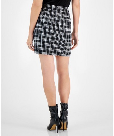 Women's Plaid Tweed High-Waist Pencil Mini Skirt Black/White $21.78 Skirts