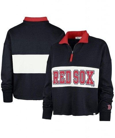 Women's Navy Boston Red Sox Remi Quarter-Zip Cropped Top Navy $49.39 Tops