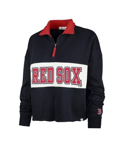 Women's Navy Boston Red Sox Remi Quarter-Zip Cropped Top Navy $49.39 Tops