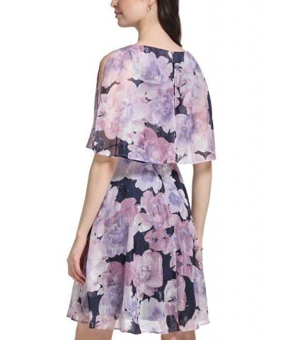 Women's Floral-Print Popover Self-Tie Dress Navy Lilac $31.74 Dresses