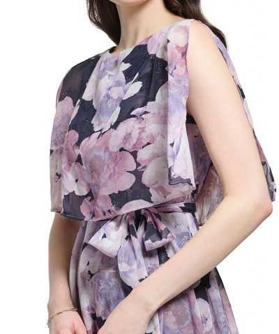 Women's Floral-Print Popover Self-Tie Dress Navy Lilac $31.74 Dresses