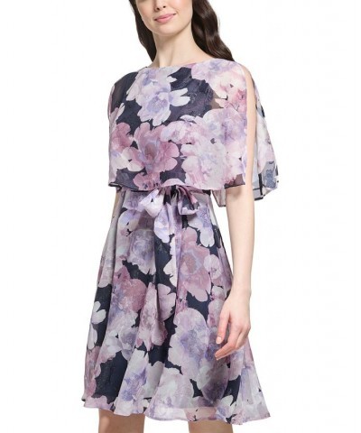 Women's Floral-Print Popover Self-Tie Dress Navy Lilac $31.74 Dresses