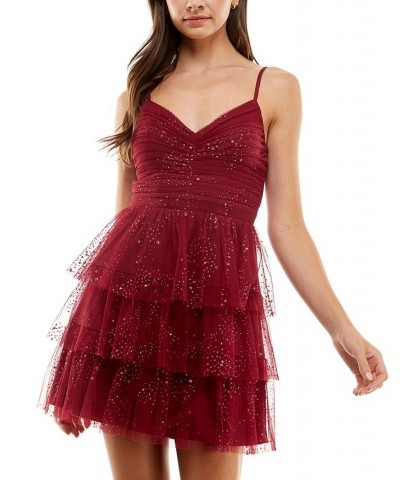 Juniors' Ruched Tiered Dress Wine/gold $40.94 Dresses