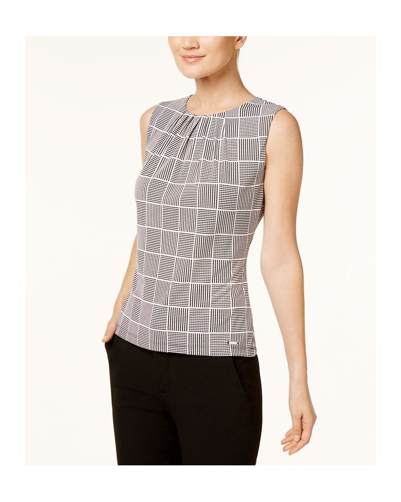 Printed Pleat-Neck Blouse Gray $34.81 Tops