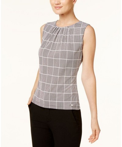 Printed Pleat-Neck Blouse Gray $34.81 Tops