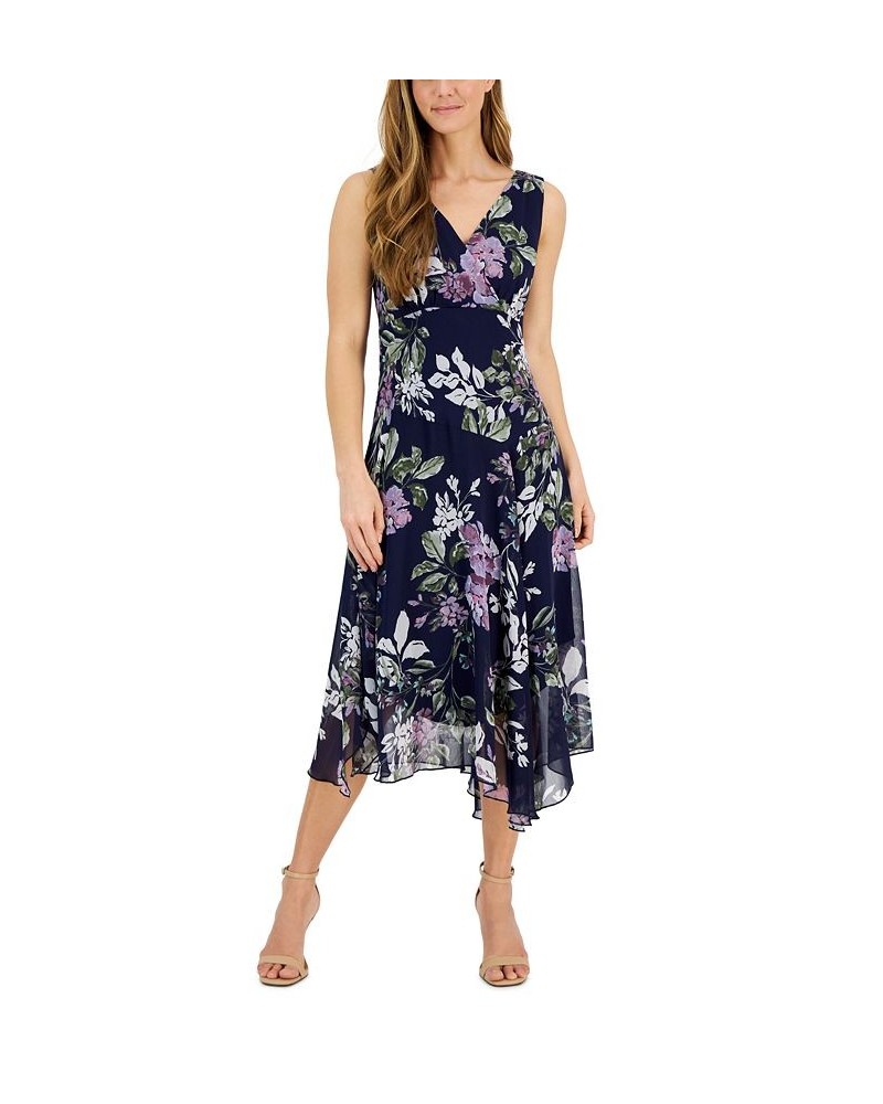 Petite Floral-Print Sleeveless Midi Dress Navy $40.05 Dresses