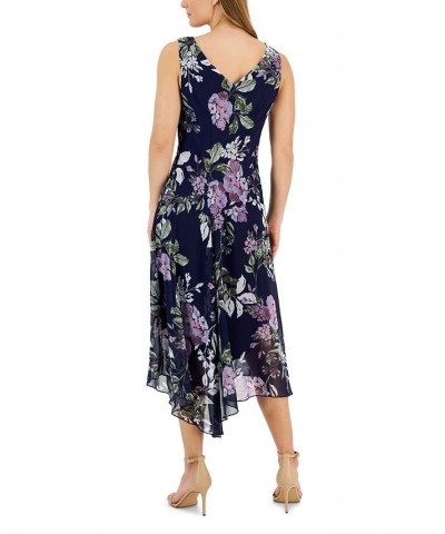 Petite Floral-Print Sleeveless Midi Dress Navy $40.05 Dresses