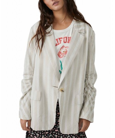 Women's Fern Ruched Single-Button Blazer Dusty Beige $76.96 Jackets