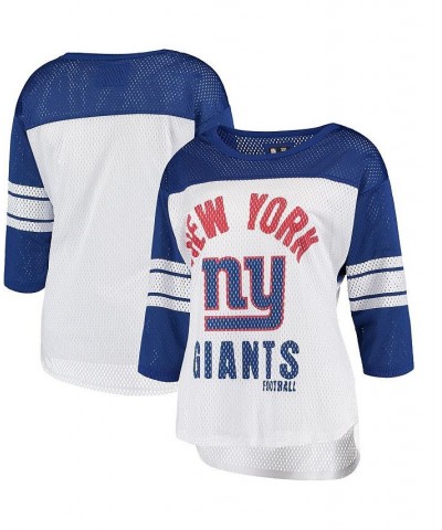 Women's White Royal New York Giants First Team Three-Quarter Sleeve Mesh T-shirt White, Royal $24.75 Tops