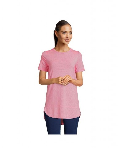 Women's Moisture Wicking UPF Sun Short Sleeve Curved Hem Tunic Top Hot pink/white pinstripe $22.77 Tops