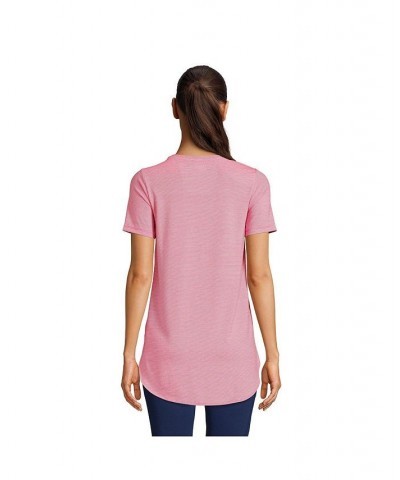 Women's Moisture Wicking UPF Sun Short Sleeve Curved Hem Tunic Top Hot pink/white pinstripe $22.77 Tops