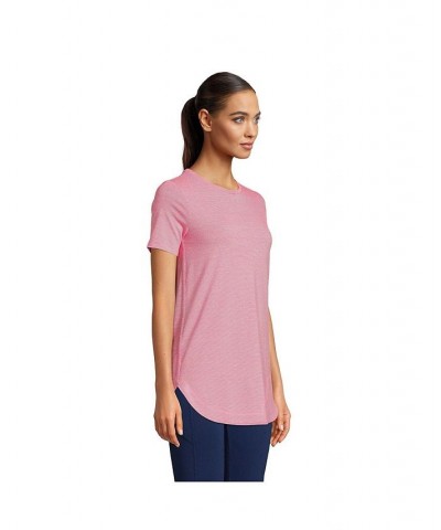 Women's Moisture Wicking UPF Sun Short Sleeve Curved Hem Tunic Top Hot pink/white pinstripe $22.77 Tops