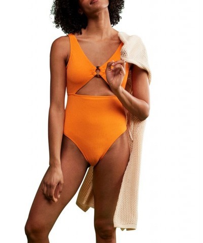 Juniors' Color Jam Cutout One-Piece Swimsuit Orange $40.60 Swimsuits