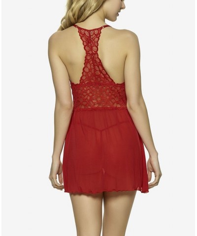 Women's Renee Sheer Babydoll Nightgown 2 Piece Lingerie Set Red $29.14 Sleepwear