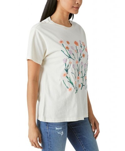 Women's Cotton Floral-Embroidered T-Shirt White Swan $26.79 Tops