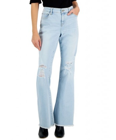 Women's Mid-Rise Destructed Flare-Leg Jeans Light Indigo $21.15 Jeans