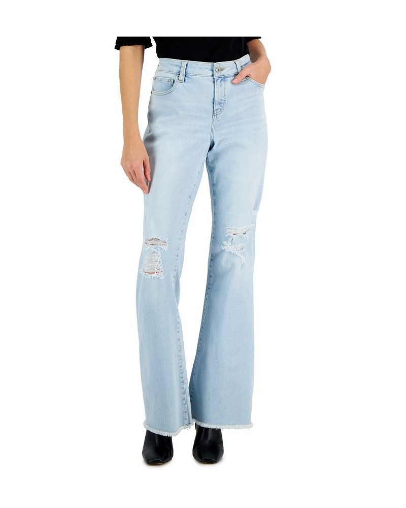 Women's Mid-Rise Destructed Flare-Leg Jeans Light Indigo $21.15 Jeans