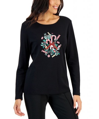 Women's Long-Sleeve Holiday Top Deep Black Truck $10.07 Tops