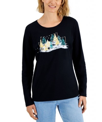 Women's Long-Sleeve Holiday Top Deep Black Truck $10.07 Tops