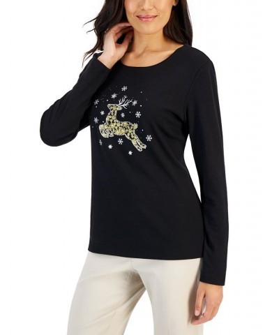 Women's Long-Sleeve Holiday Top Deep Black Truck $10.07 Tops