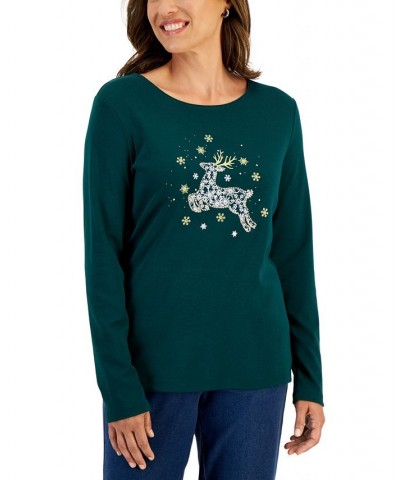 Women's Long-Sleeve Holiday Top Deep Black Truck $10.07 Tops