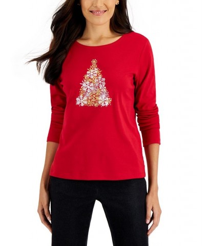 Women's Long-Sleeve Holiday Top Deep Black Truck $10.07 Tops