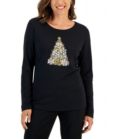 Women's Long-Sleeve Holiday Top Deep Black Truck $10.07 Tops