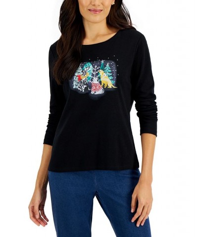 Women's Long-Sleeve Holiday Top Deep Black Truck $10.07 Tops