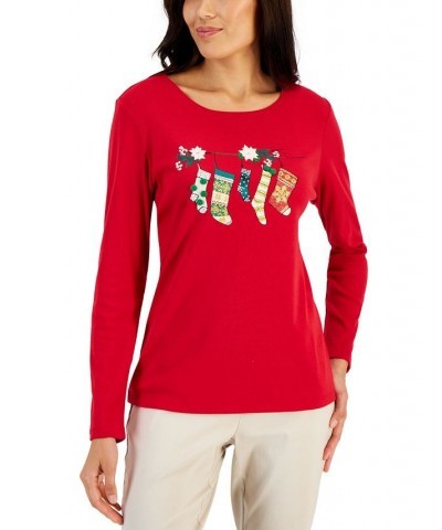 Women's Long-Sleeve Holiday Top Deep Black Truck $10.07 Tops