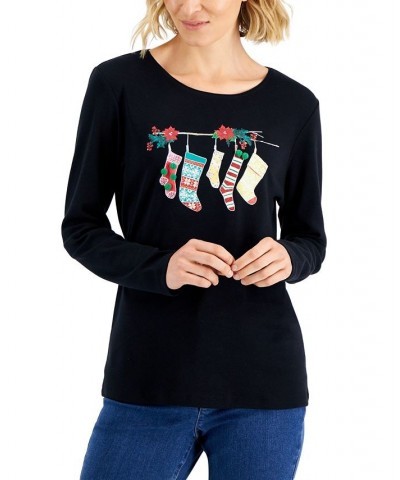 Women's Long-Sleeve Holiday Top Deep Black Truck $10.07 Tops