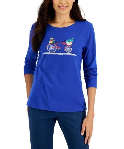 Women's Long-Sleeve Holiday Top Deep Black Truck $10.07 Tops