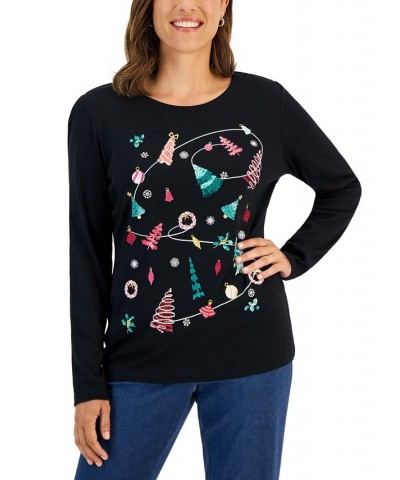 Women's Long-Sleeve Holiday Top Deep Black Truck $10.07 Tops