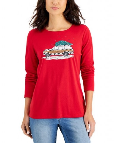 Women's Long-Sleeve Holiday Top Deep Black Truck $10.07 Tops