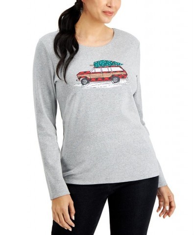 Women's Long-Sleeve Holiday Top Deep Black Truck $10.07 Tops