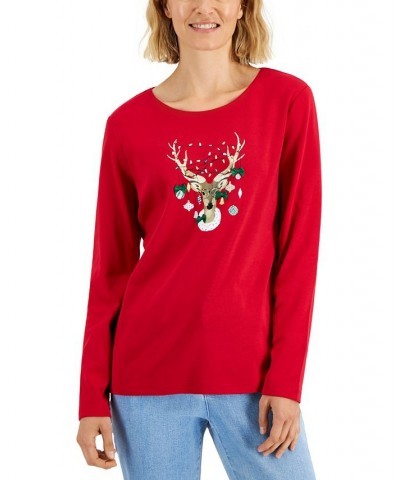 Women's Long-Sleeve Holiday Top Deep Black Truck $10.07 Tops