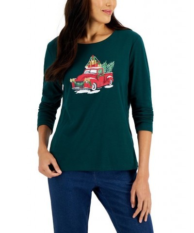 Women's Long-Sleeve Holiday Top Deep Black Truck $10.07 Tops