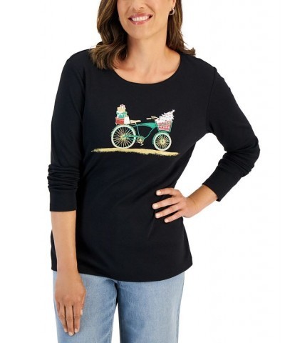 Women's Long-Sleeve Holiday Top Deep Black Truck $10.07 Tops