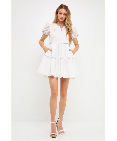 Women's Piping Detailed Mini Dress Ivory $42.00 Dresses