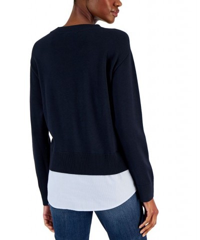 Women's Layered Two-Button Knit Sweater Blue $32.49 Sweaters