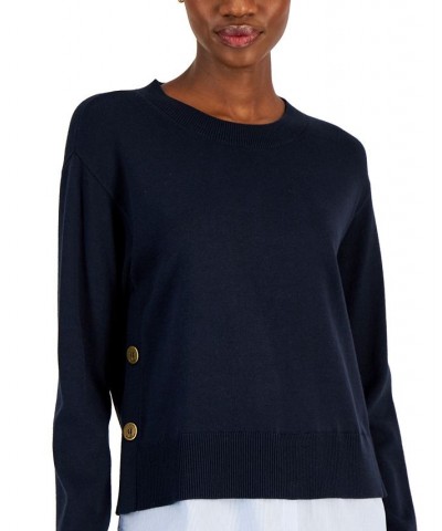 Women's Layered Two-Button Knit Sweater Blue $32.49 Sweaters