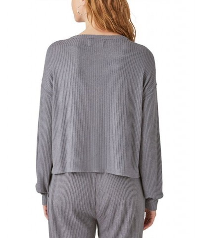 Women's Cloud Ribbed Long-Sleeve Henley Top Gray $36.84 Tops