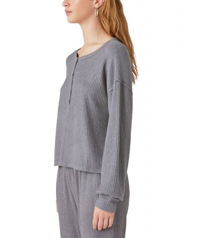 Women's Cloud Ribbed Long-Sleeve Henley Top Gray $36.84 Tops