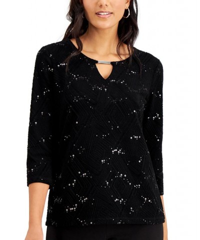 Petite Sequined Jacquard Top Deep Black $14.24 Tops