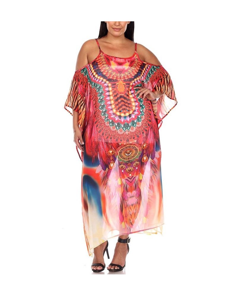 Plus Size Sheer Maxi Caftan Red and Orange $39.60 Tops
