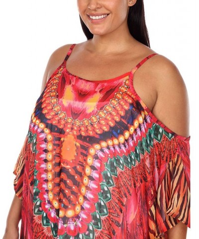 Plus Size Sheer Maxi Caftan Red and Orange $39.60 Tops